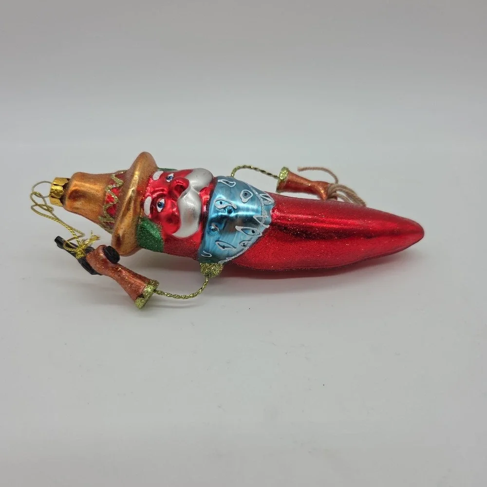 Red Hot Chili Pepper Cowboy Ornament Blown Glass Christmas Tree Decor Festive